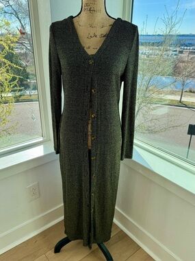 Say What? Long Black Metallic Button-Front Maxi Dress